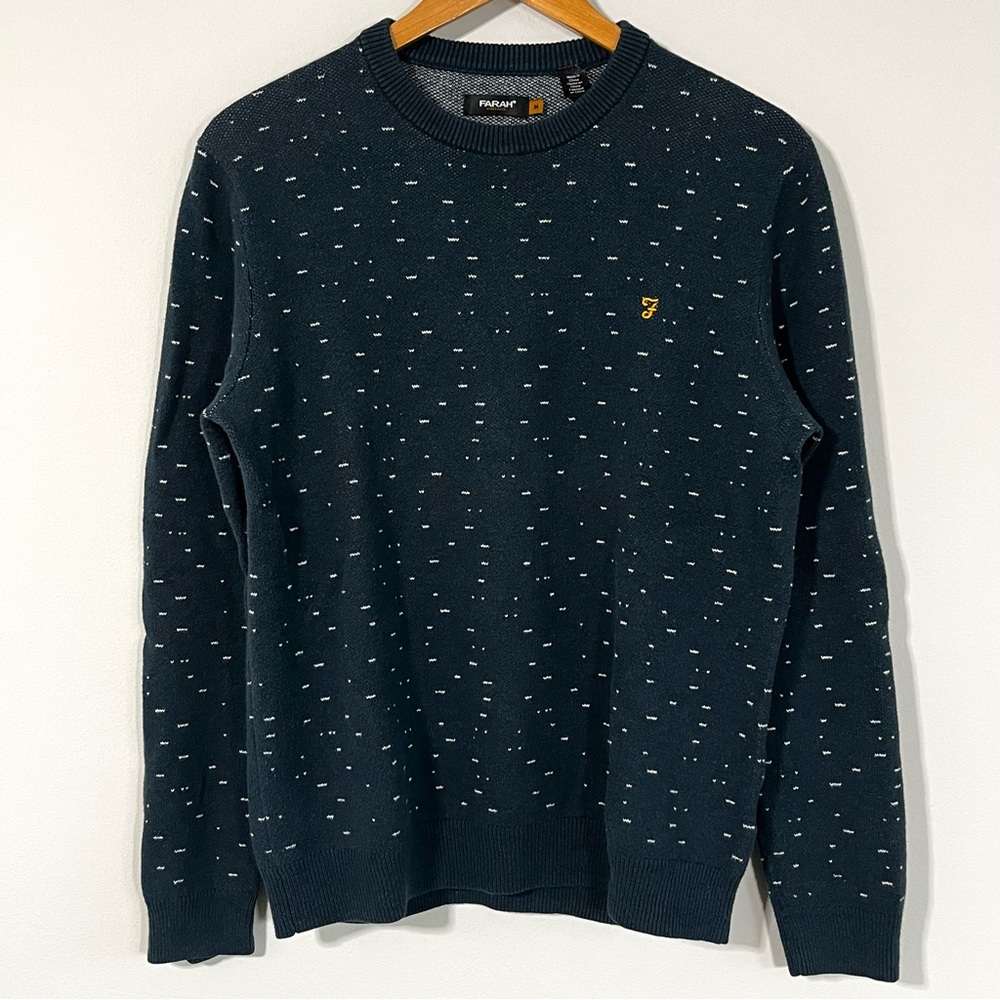 Farah Vintage Men's Wool/Cotton Blend Dark Blue Crewneck Sweater